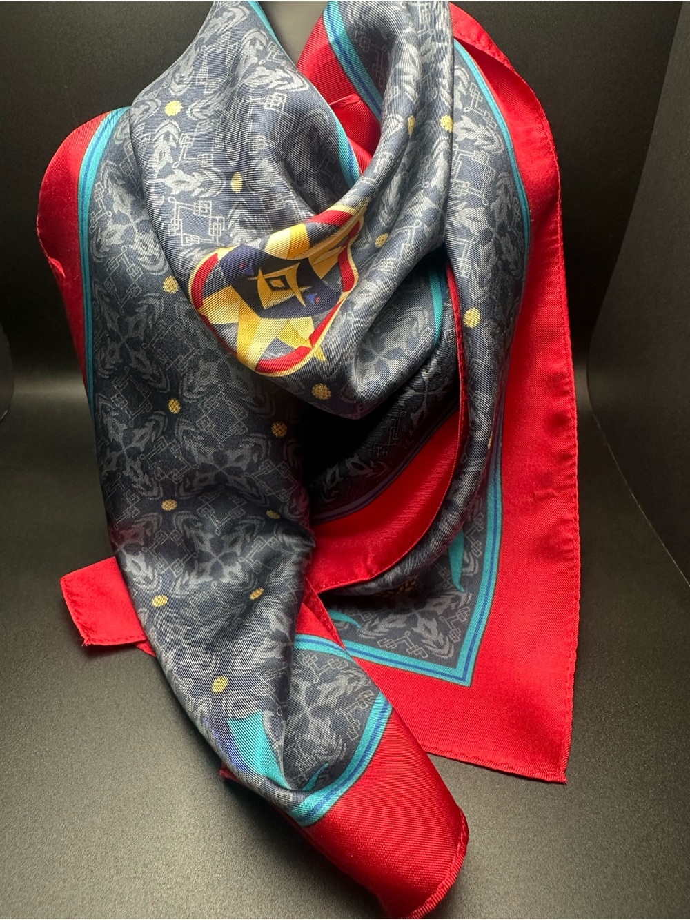 Vintage Delta Air Lines Silk Scarf — Compass Rose & Crest, Navy & Red